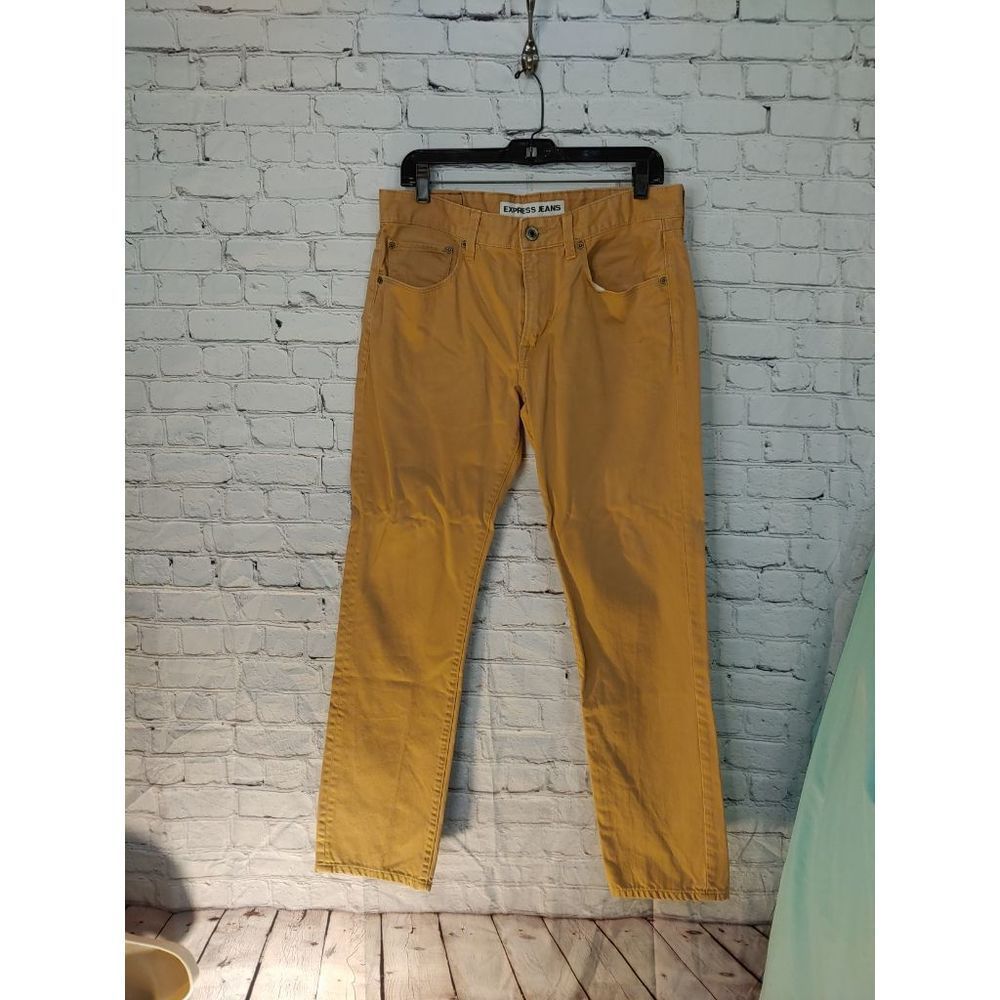 Express Jeans ROCCO Men's Size 33x30 (Tag 32x32) Tan Slim Fit Skinny Leg Jeans.